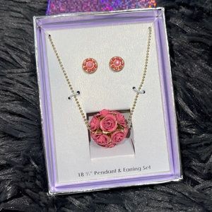 Antique Rose Pendant & Earring Set